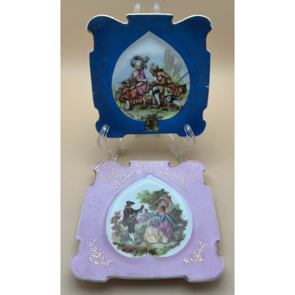 Vtg‎ Chase Hand Painted Occupied Japan Wall Plaques Pair Victorian Scenes